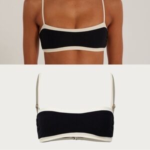 Same Swim Bandeau Top in Faux Suede Black And Cream